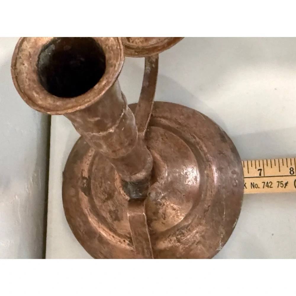 Vintage Copper 3 Taper Candle Holder Candelabra ~10